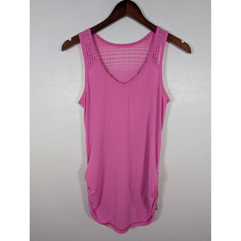 Lululemon Tank Top Womens Med Pink Tie And Fly Ruched Mesh Ventilated Yoga Gym